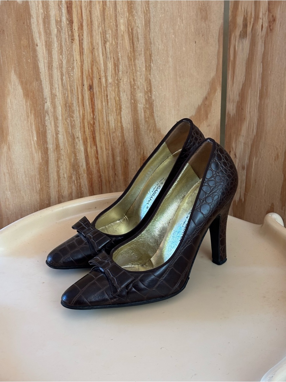Dolce & Gabbana Croc Embossed Brown Leather Pumps Heels 38